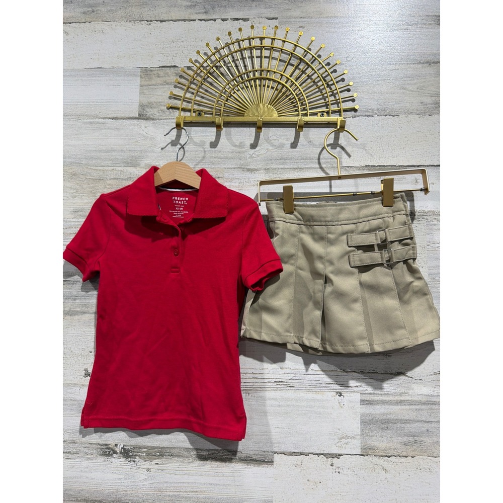 French Toast Uniform Set Girls 4T Red Khaki Polo Skort Academic Preppy